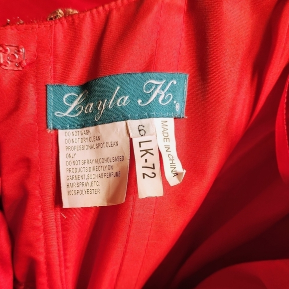 Layla K Quinceanera Ball Gown Dress Red Gold Beaded Size 6 - Picture 10 of 13